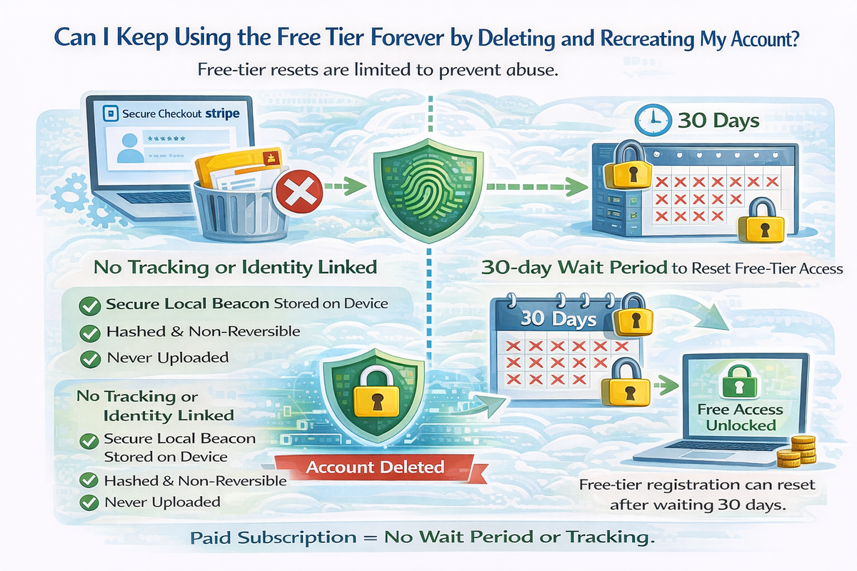 Can I keep using the free tier forever by deleting and recreating my account?